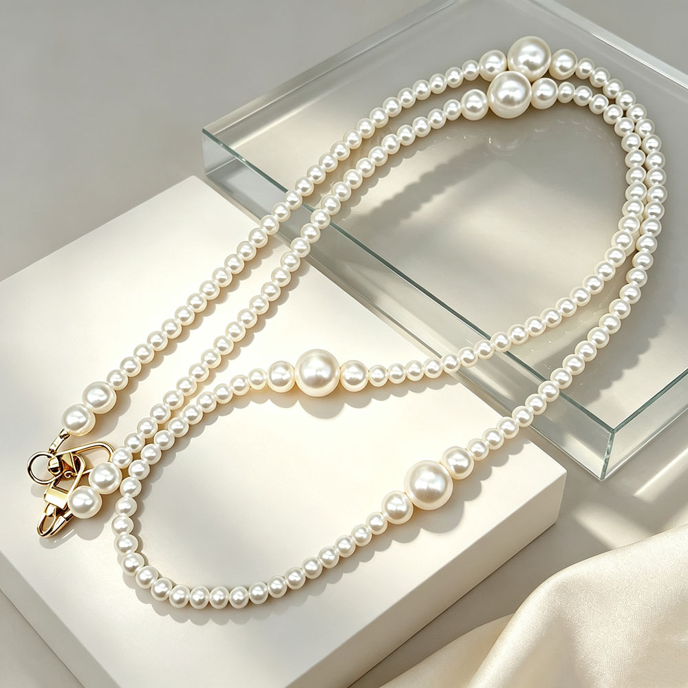 Phone Accessories Hanger - White Pearl Beaded Phone Crossbody Strap